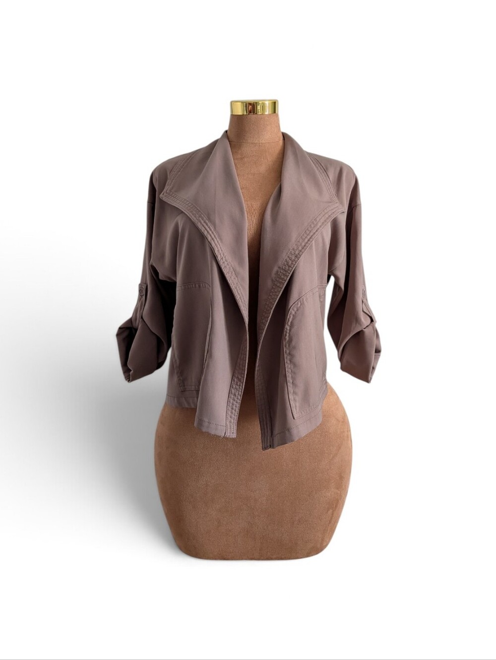 Max Studio Taupe Draped Open Front Jacket